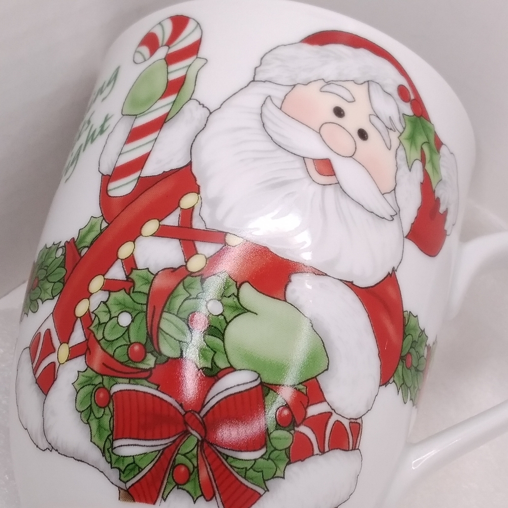 Fitz & Floyd Santa MUG Christmas 'Making Spirits Bright' 12 oz Cup Candy Cane - Picture 9 of 12